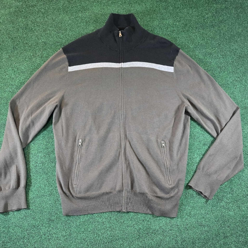 Banana Republic Silk Blend Full Zip Mock Neck ColorBlock Mens XL Designer